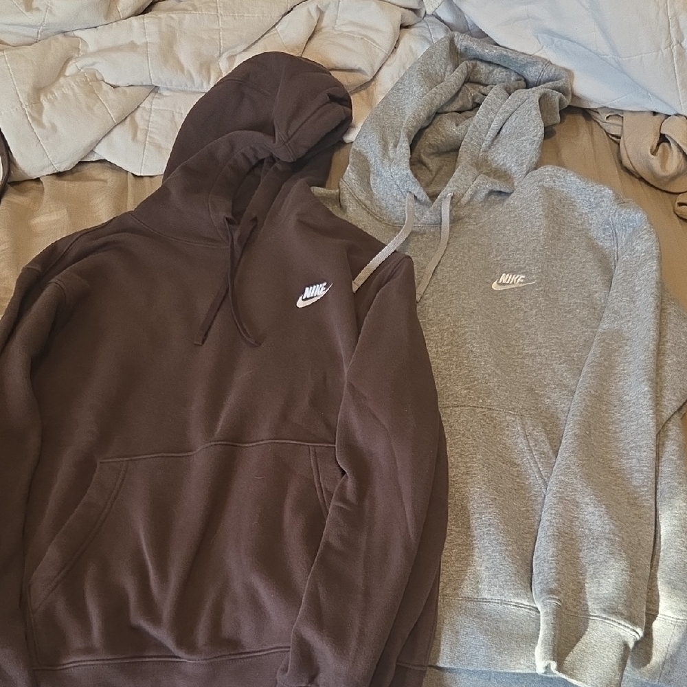 Nike Men's Chocolate Brown and Heather Gray Hoodies